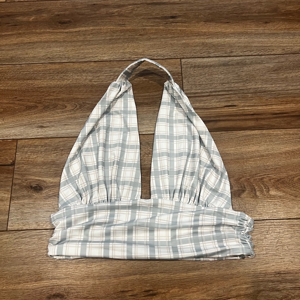 Princess Polly Gingham Checkered Halter Top Size 8